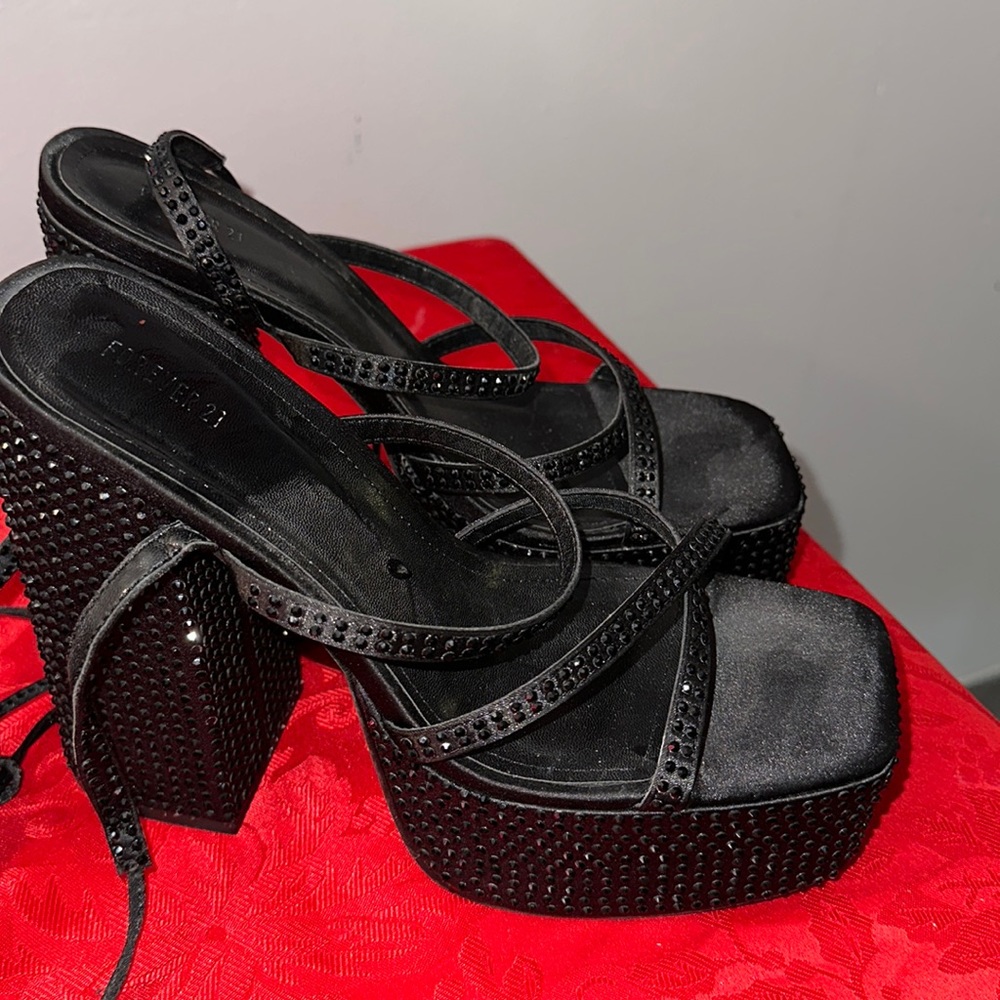 Black Sequins Wedge Heels